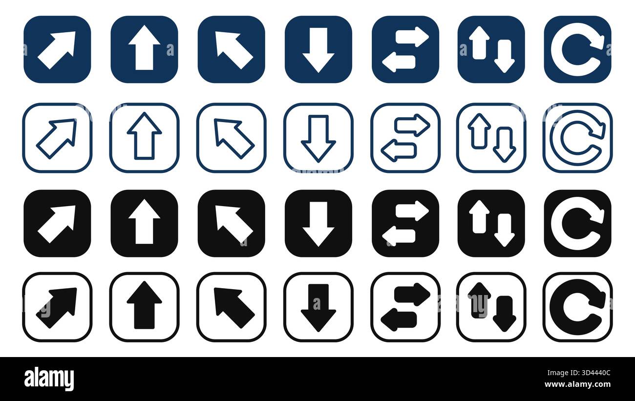 Flèches icônes contours et icônes glyphes Kit de symboles de direction et de navigation. Illustration vectorielle, idéale pour la conception de site Web et graphique d'interface utilisateur Illustration de Vecteur