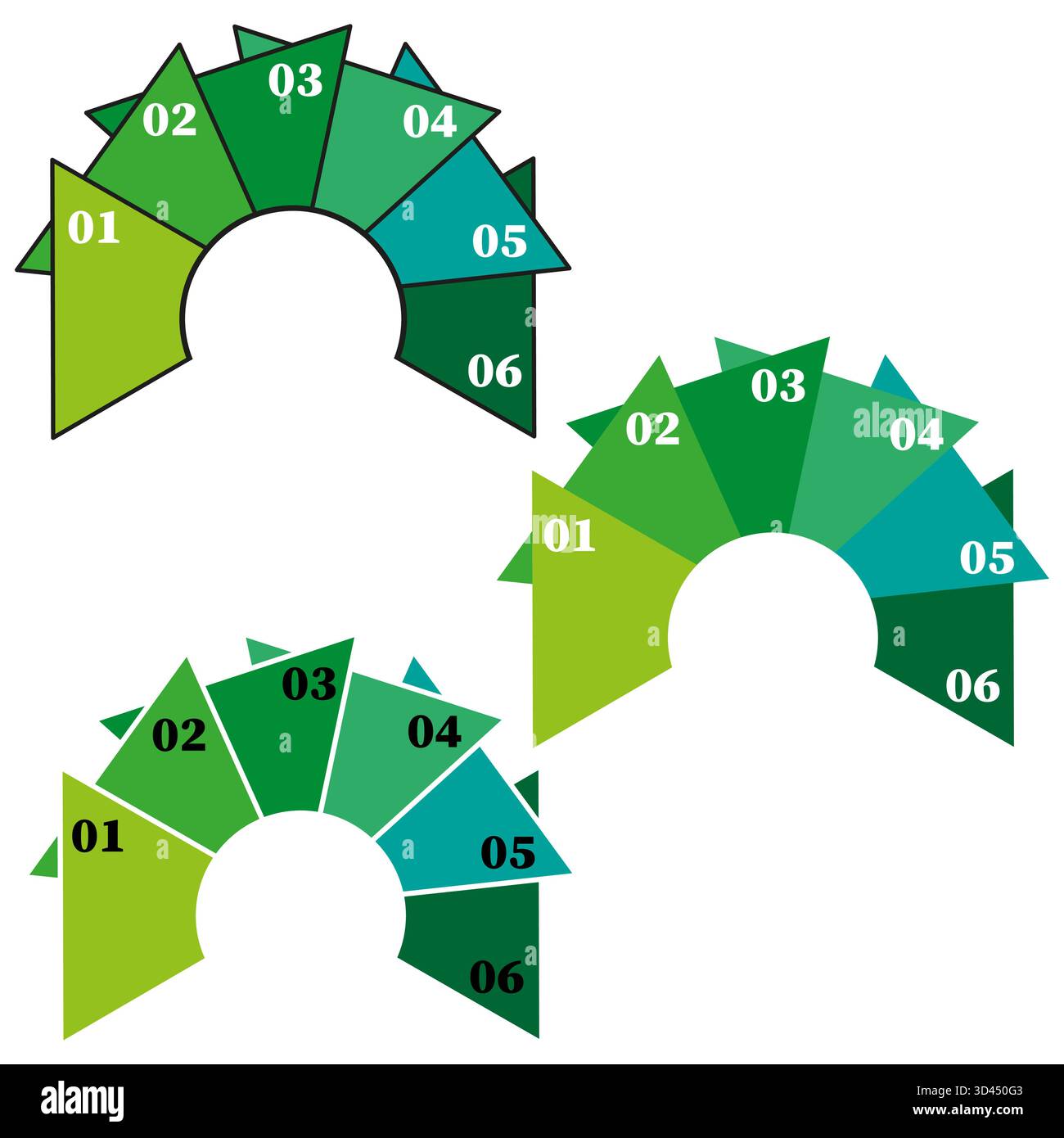 Diagramme de secteur infographique. Graphique de données de présentation. Vecteur de segments verts. Elément de visualisation numéroté. SPE 10. Illustration de Vecteur