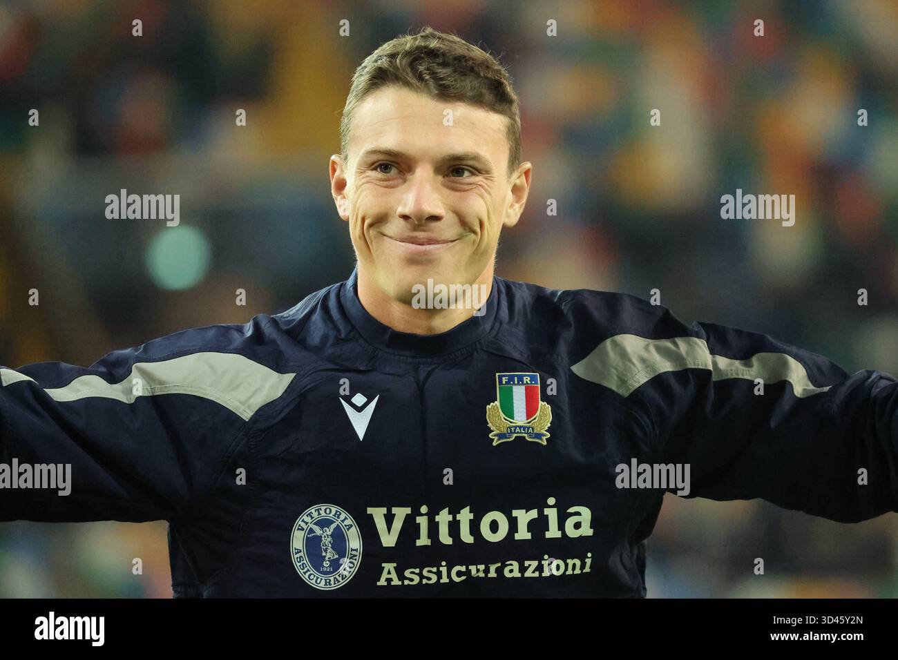 Udine, Italie. 08/11/2025, Udine, Bluenergy Stadium, QUILTER NATIONS SERIES semaine 2 : Italie vs Australie, Paolo Garbisi (Italie Fly-Half #10) pendant l'échauffement crédit : Just Pictures GmbH/Alamy Live News Banque D'Images