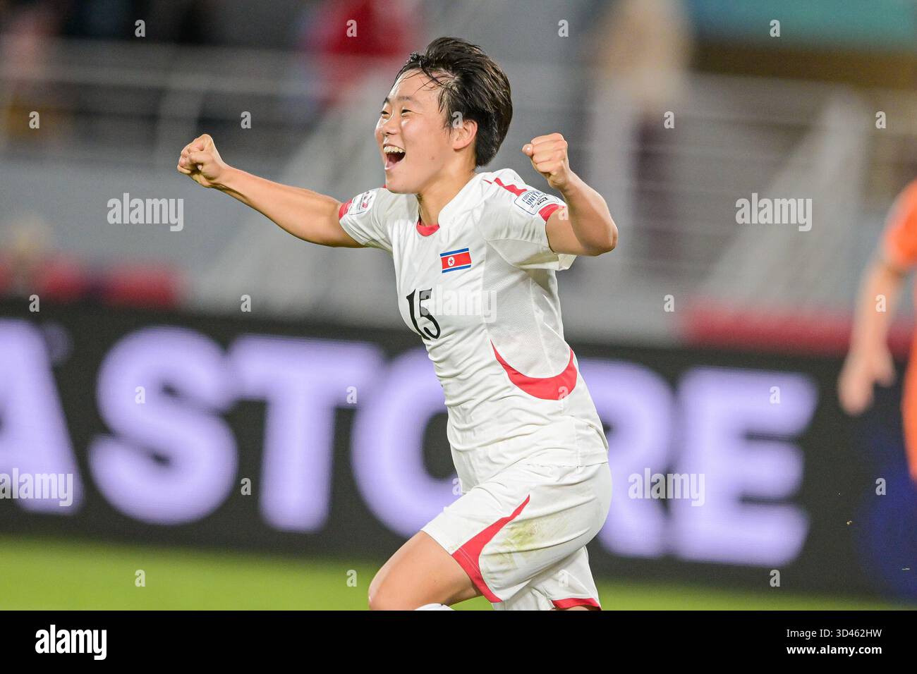 Maroc, Maroc. 08 novembre 2025. #15 Kim K. Won SIM (attaquant) de la Corée DPR U-17 célèbre le but de 1-0 la Coupe du monde féminine U17 de la FIFA Maroc 2025, 1ère - 2ème place match entre la Corée DOR et les pays-Bas à Rabat, Maroc, le 8 novembre 2025, au stade olympique crédit : Agence photo indépendante / Alamy Live News Banque D'Images
