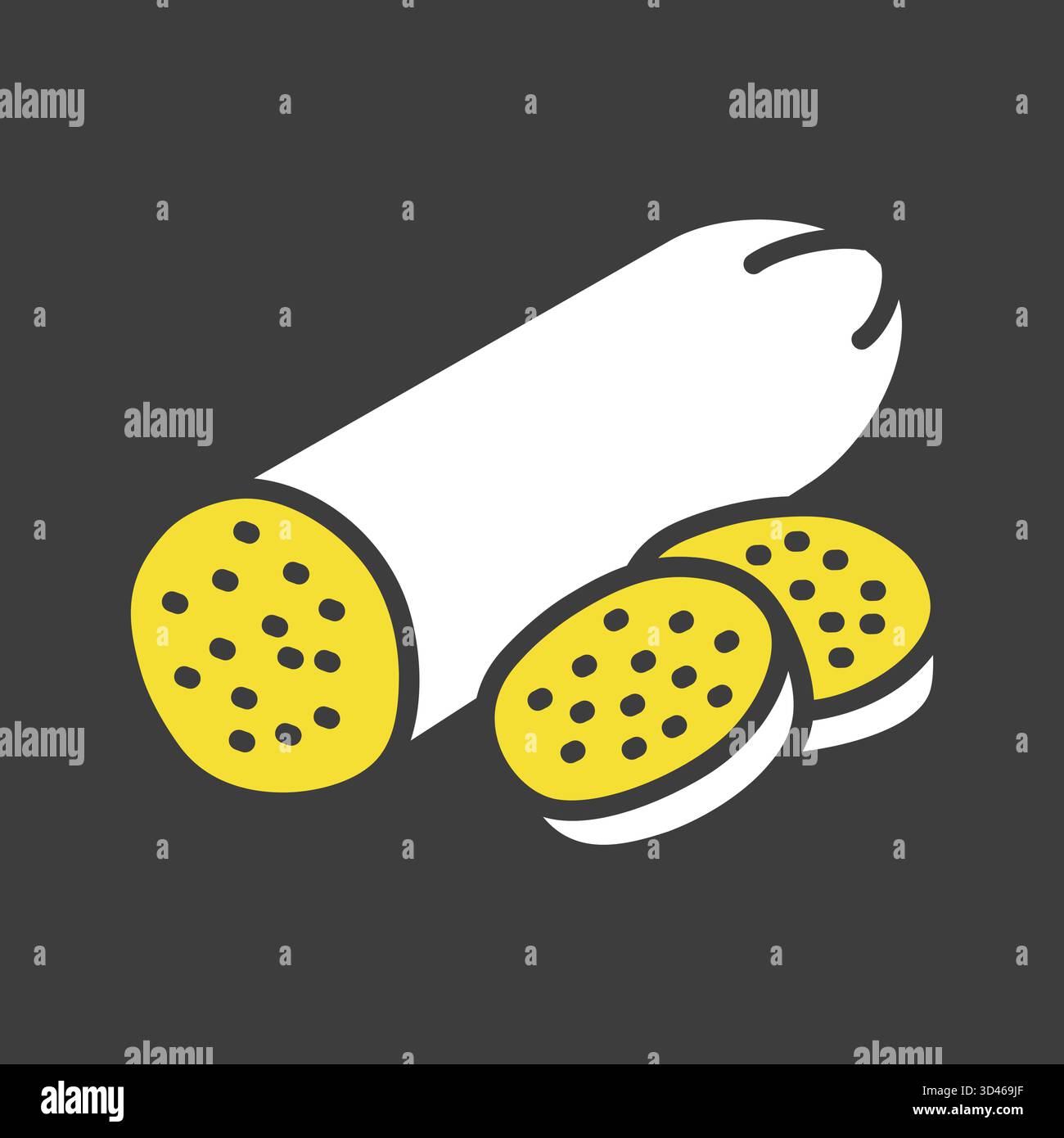 Icône de glyphe noir solide d'un bâton de pepperoni avec deux tranches, parfait pour les menus de pizza, les comptoirs de charcuterie ou les applications de restauration rapide. Illustration de Vecteur