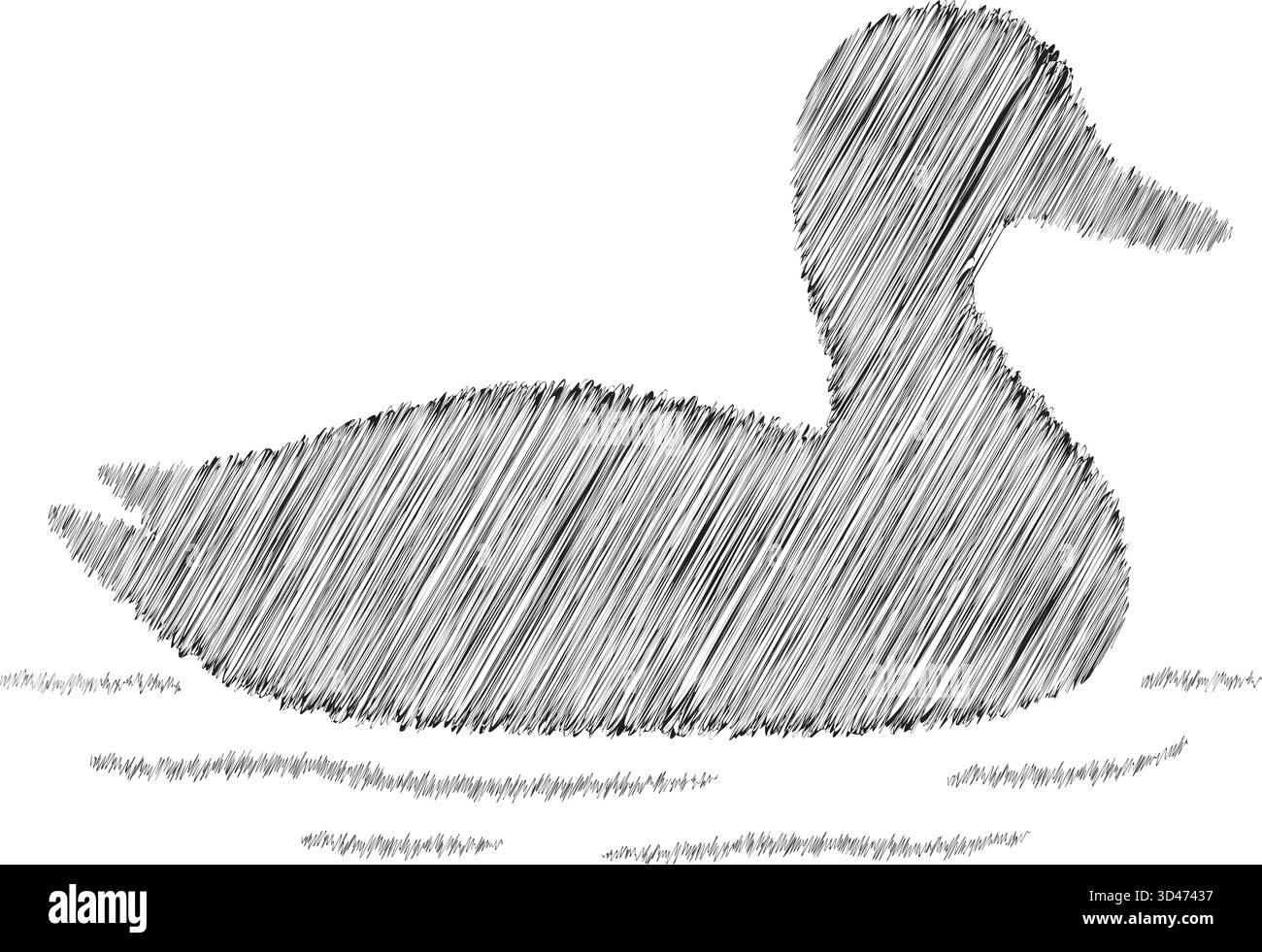 Une silhouette vue de côté d'un canard glissant sur l'eau calme avec des lignes de surface subtiles Illustration de Vecteur