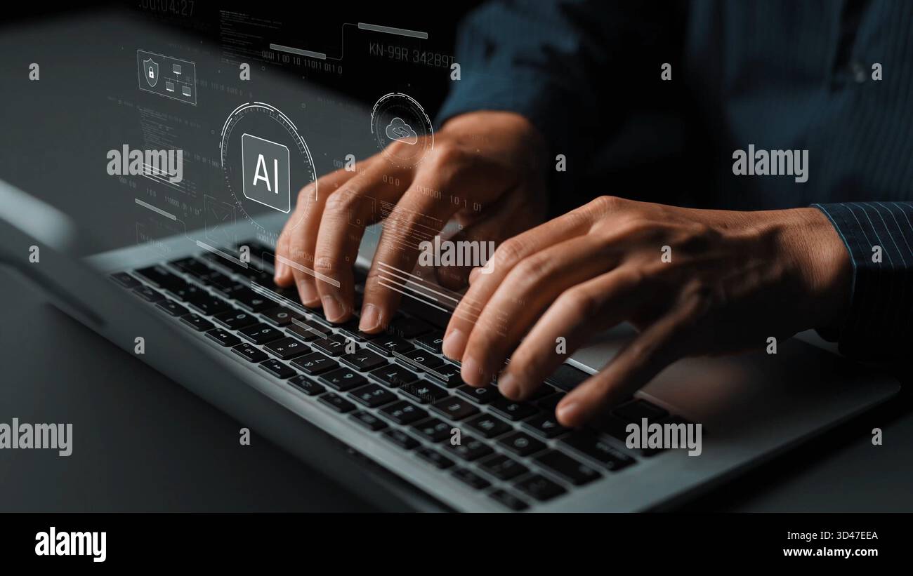 Interface IA montrant comment l'intelligence artificielle alimente les systèmes. IA L'intelligence artificielle transforme les données, permet l'automatisation et l'IA artificielle Banque D'Images