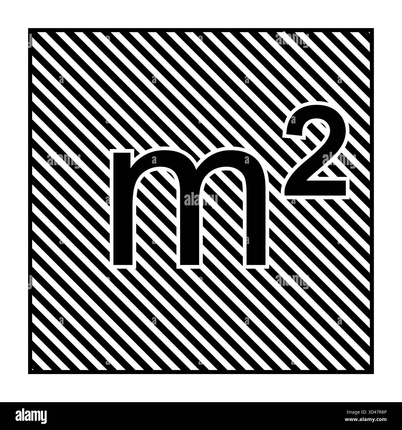 Symbole de mètre carré sur fond rayé, design noir blanc audacieux Illustration de Vecteur
