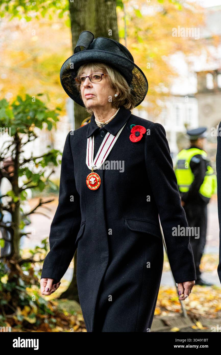 Cardiff, pays de Galles, Royaume-Uni. 9 novembre 2025. SM Lord-Lieutenant of South Glamorgan morfudd meredith présent au Service national du souvenir pour le pays de Galles à Cardiff 2025 crédit : Rhydian Witts/Alamy Live News Banque D'Images
