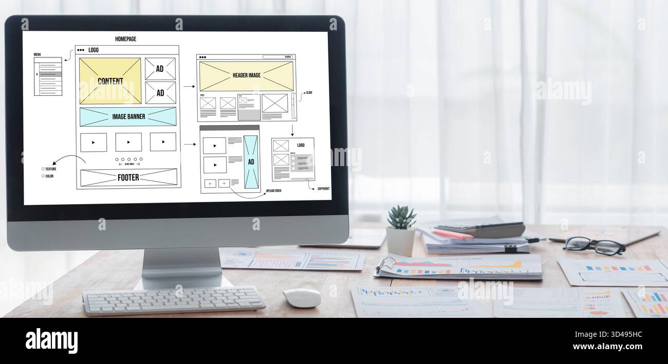Le logiciel de conception de site Web fournit un modèle rapide pour les affaires de détail en ligne et le commerce électronique Banque D'Images