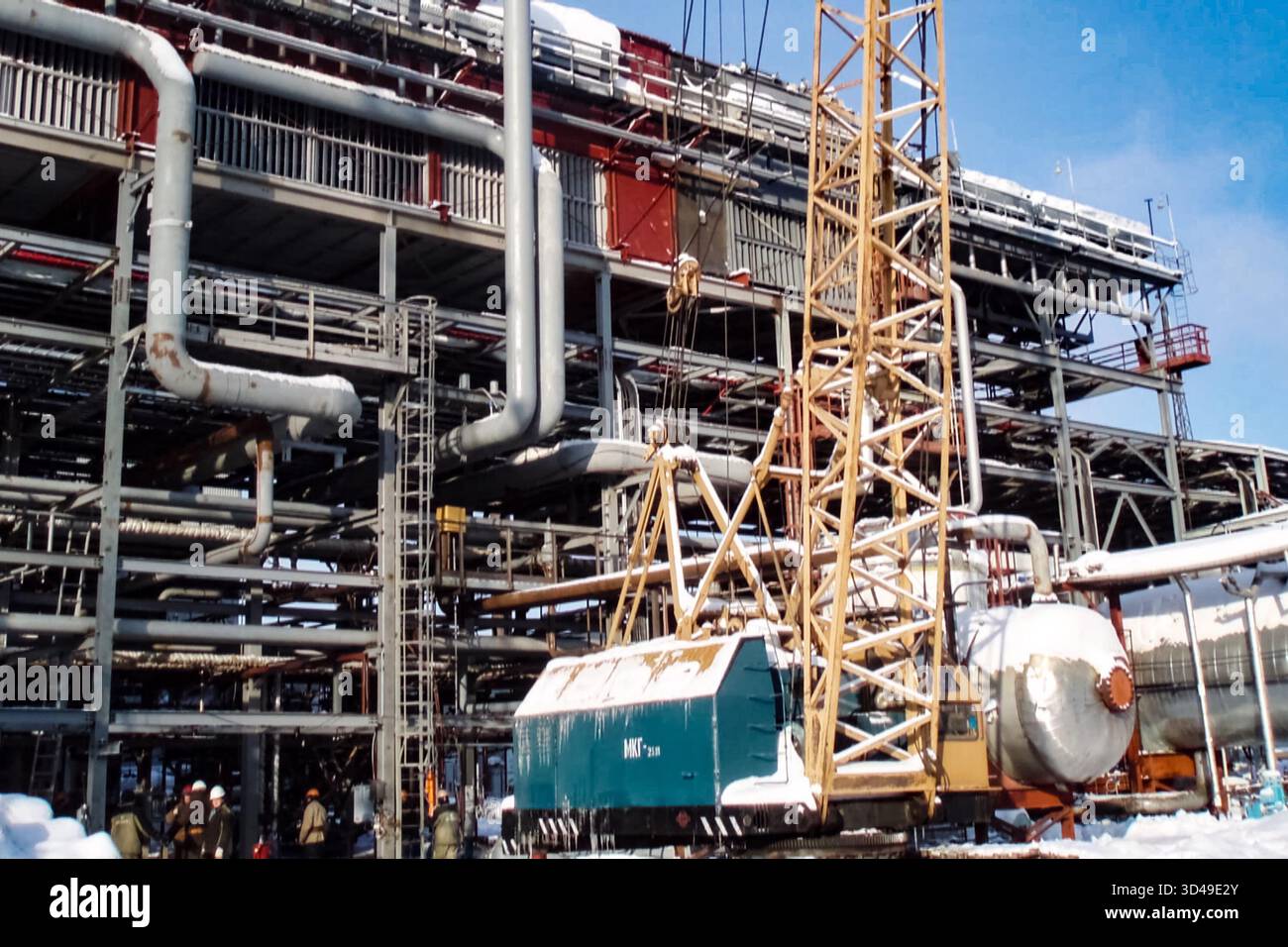 Raffinerie de pétrole. Construction d'une installation industrielle pétrolière Banque D'Images