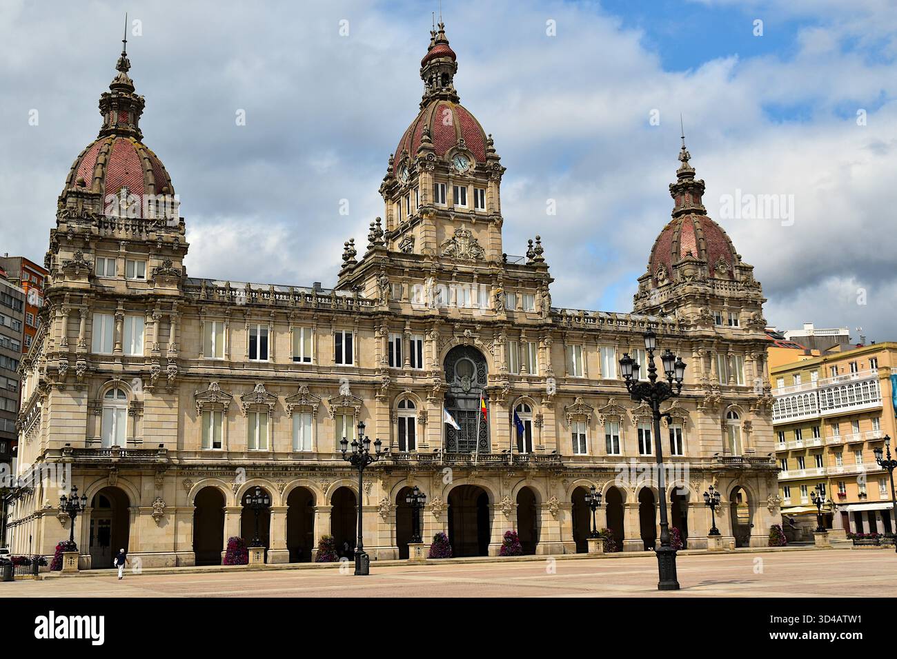 Hôtel de ville de la Coruña sur la place Maria Pita Banque D'Images