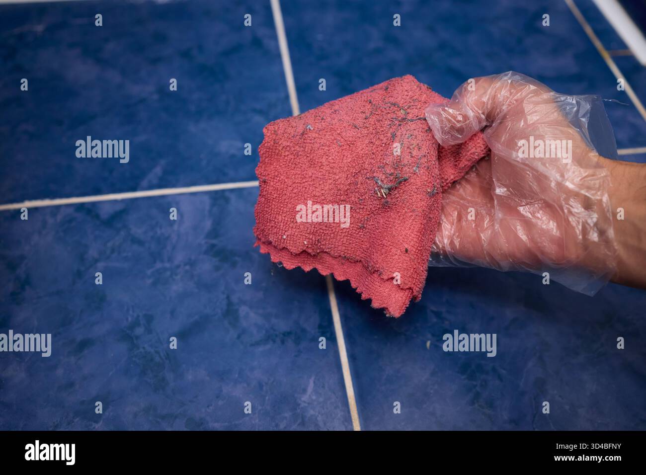 Nettoyage en douceur des carreaux, essuyage soigneux des carreaux, nettoyage en douceur des carreaux de céramique avec des chiffons doux, nettoyage de routine implique un essuyage délicat Banque D'Images