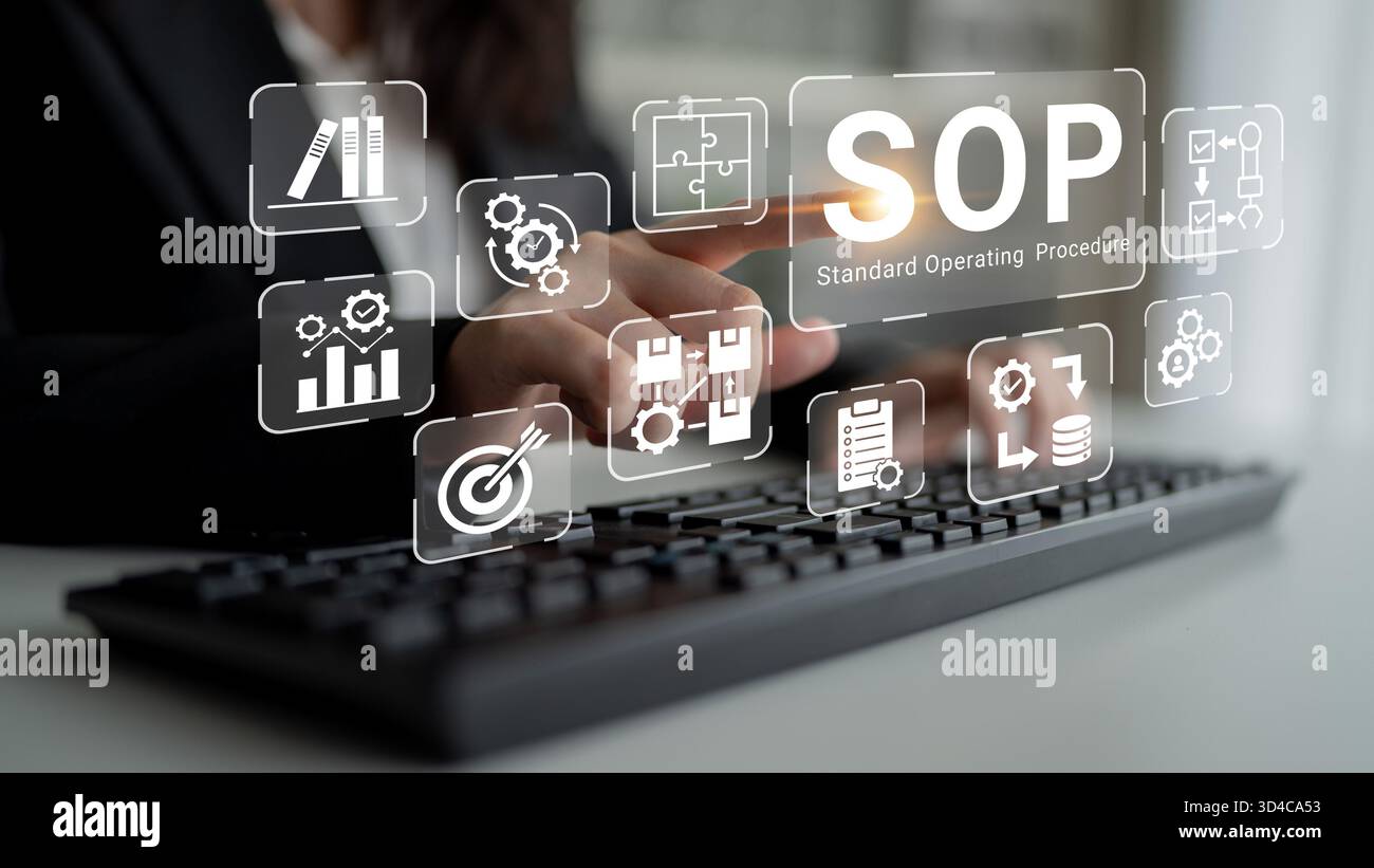 La procédure d'exploitation standard améliore l'automatisation des processus, l'efficacité du flux de travail et l'analyse de la structure opérationnelle Banque D'Images