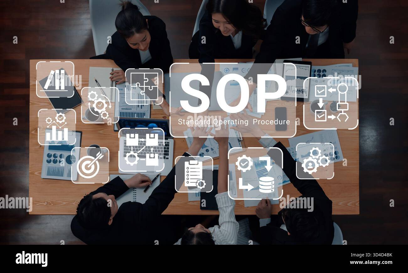 La procédure d'exploitation standard améliore l'automatisation des processus, l'efficacité du flux de travail et l'analyse de la structure opérationnelle Banque D'Images