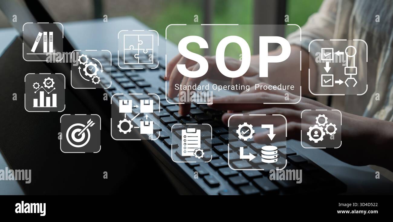 La procédure d'exploitation standard améliore l'automatisation des processus, l'efficacité du flux de travail et l'analyse de la structure opérationnelle Banque D'Images