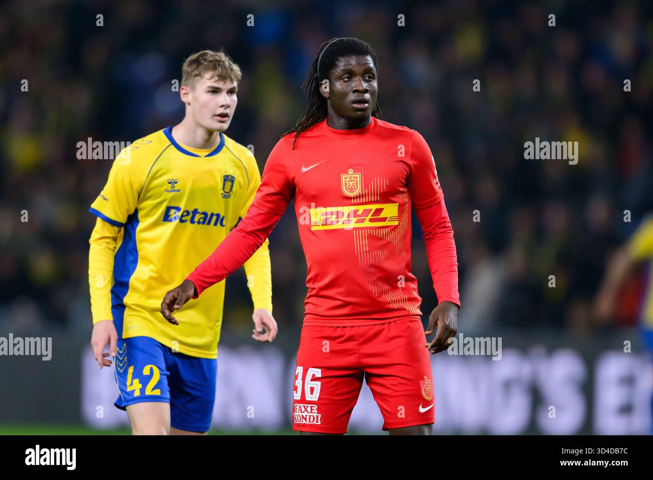 Broendby, Danemark. 09 novembre 2025. Caleb Yirenkyi (36) du FC Nordsjaelland vu lors du match de 3F Superliga entre Broendby IF et FC Nordsjaelland au Broendby Stadion à Broendby. Crédit : Gonzales photo/Alamy Live News Banque D'Images