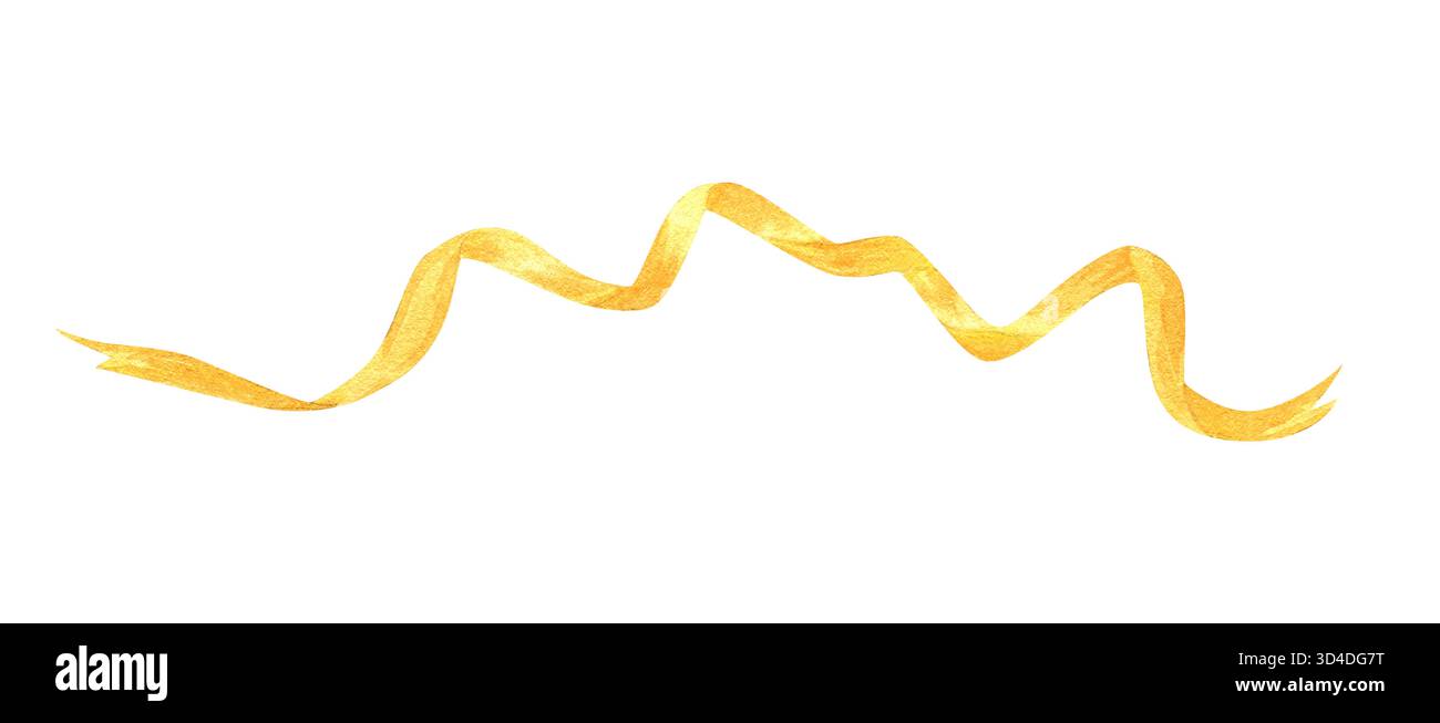 Ruban ondulant aquarelle dans l'illustration de couleur jaune vif sur fond isolé. Elément décoratif textile de coquette dessiné à la main pour la Saint-Valentin Banque D'Images
