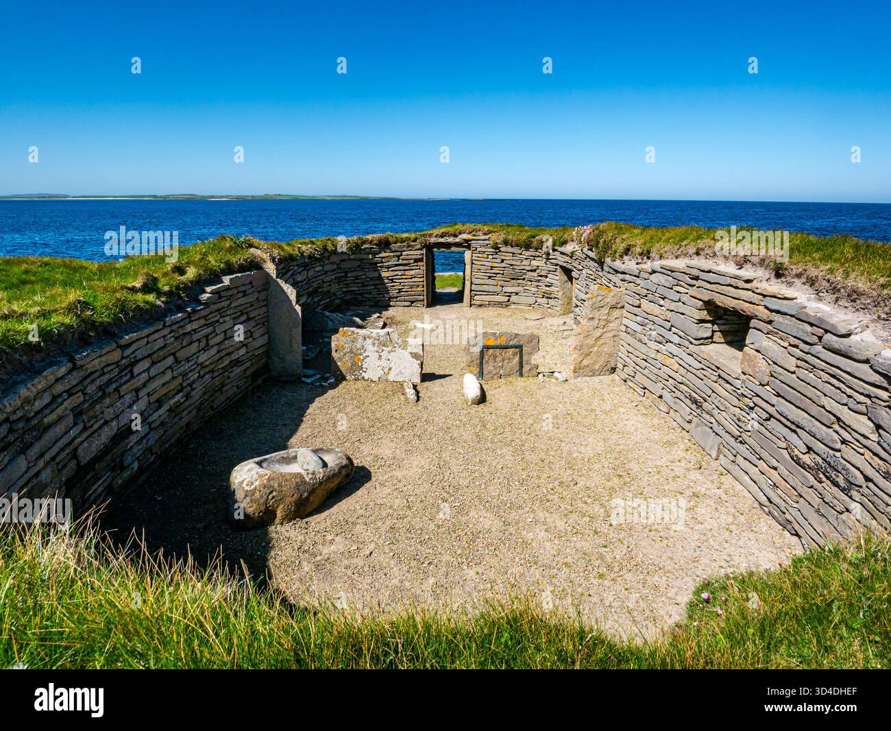 Ferme néolithique Knap of Howard, site archéologique préhistorique, Papa Westray, Orcades, Écosse, ROYAUME-UNI Banque D'Images