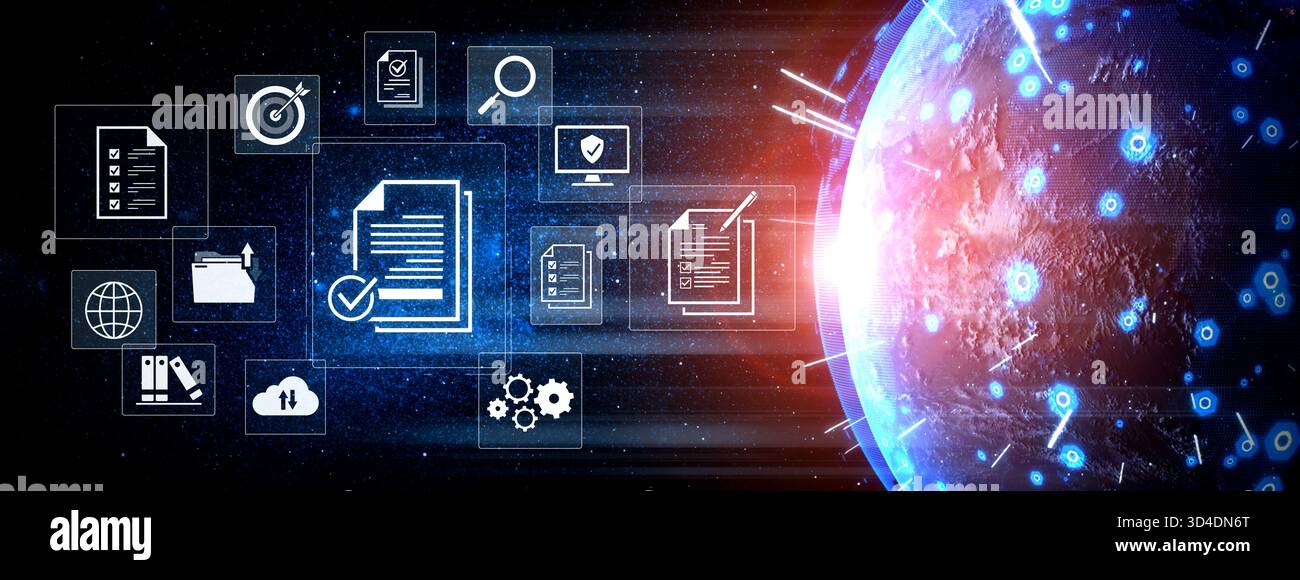 Concept de conformité d'entreprise et de contrôle de qualité. En suivant une liste de contrôle et en respectant la politique et les normes réglementaires de l'entreprise, confirmées par an Banque D'Images