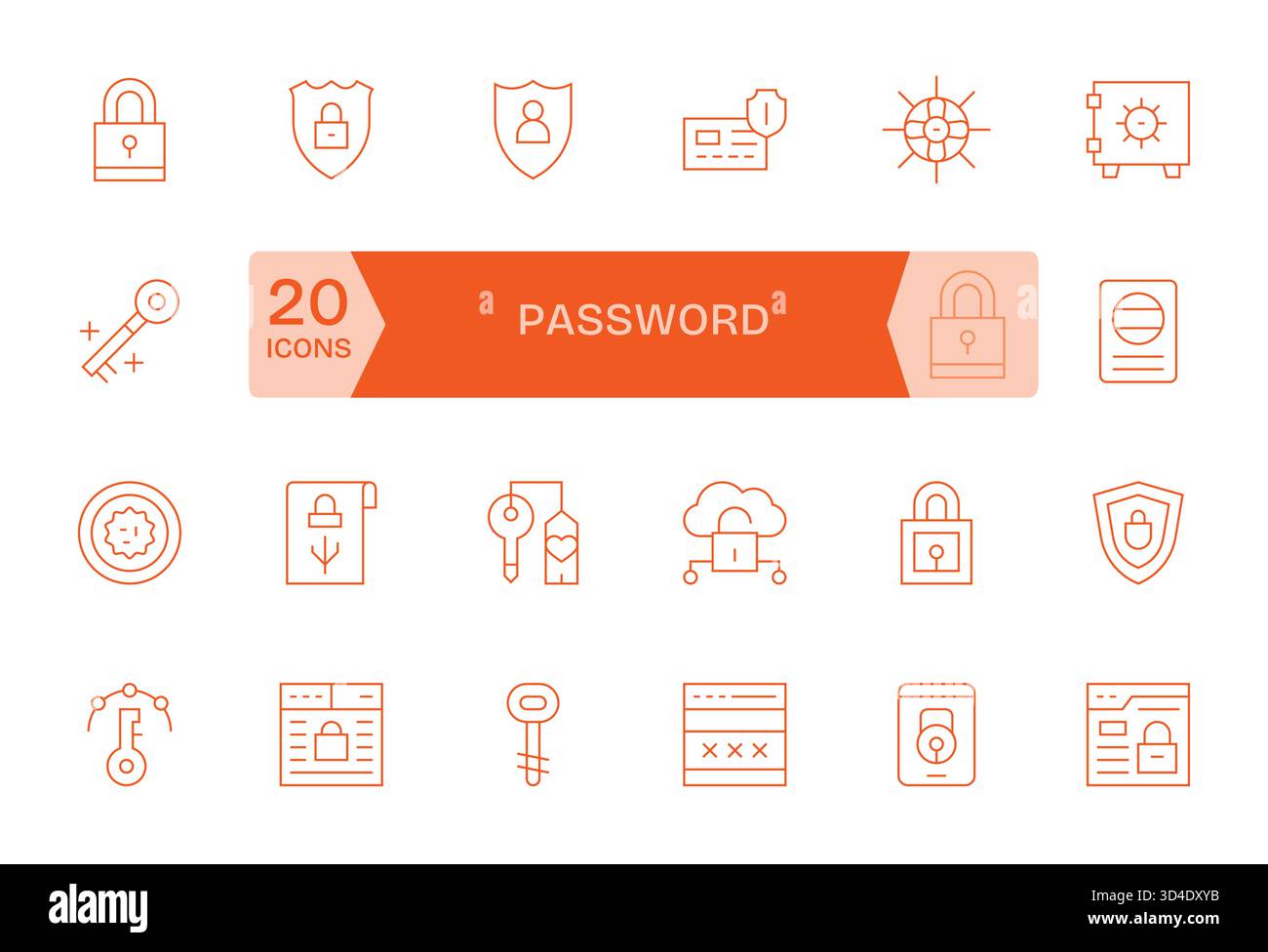 Améliorez la navigation à l'aide de 24 icônes Thin Line basées sur mot de passe, conçues pour guider les utilisateurs. Illustration de Vecteur