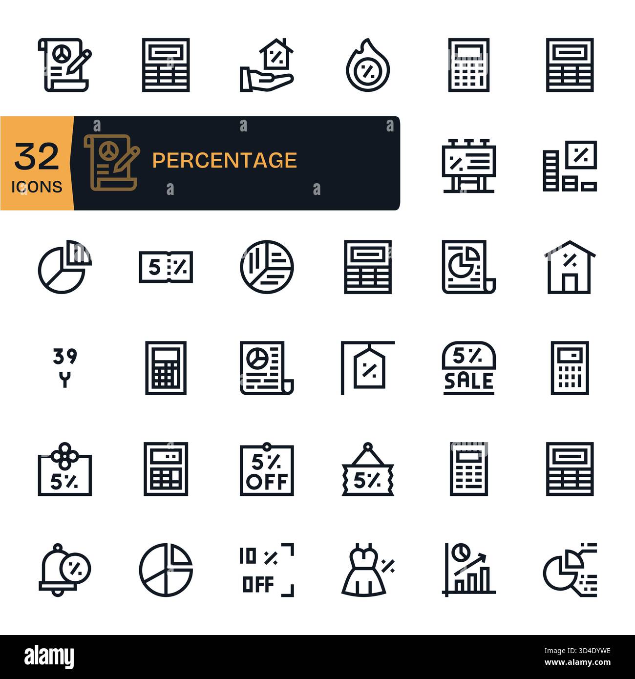 Affinez votre marque avec 32 icônes Bold Line basées sur le pourcentage, idéal pour les applications, les sites Web et les tableaux de bord. Illustration de Vecteur