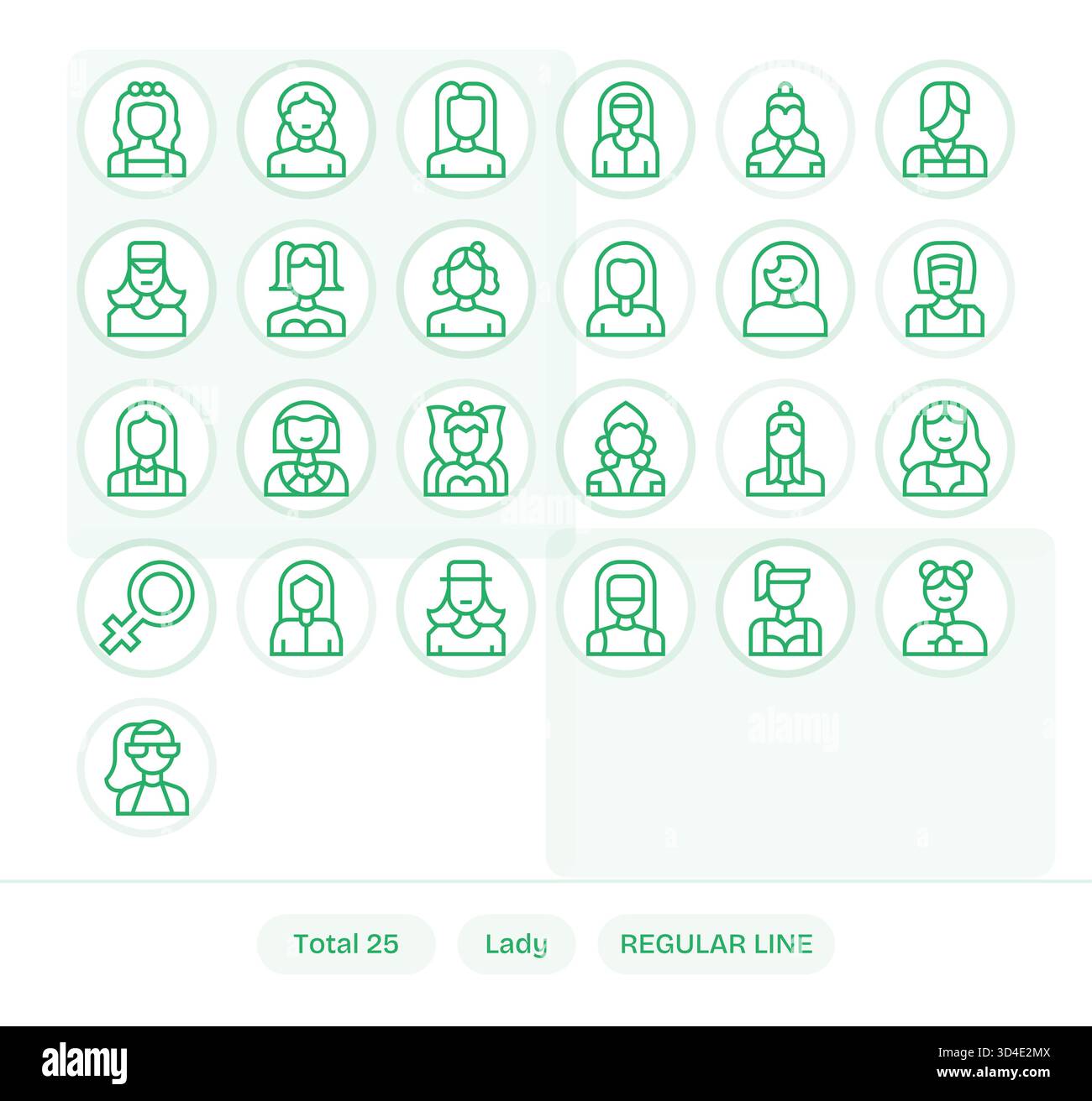 Formez des expériences délicieuses avec 25 icônes Regular Line alignées sur Lady, conçues pour la clarté. Illustration de Vecteur