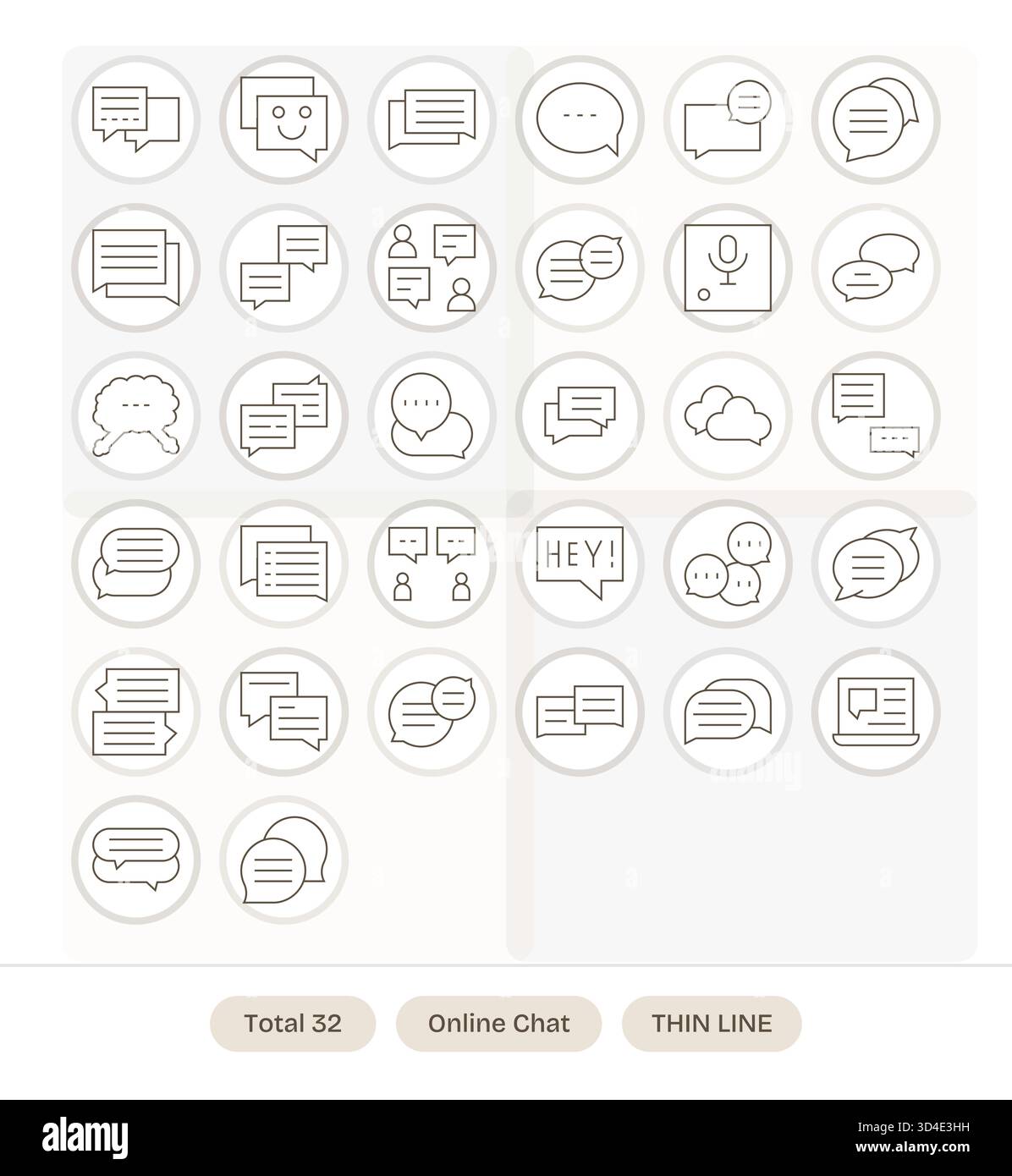 Cette collection comprend 32 icônes Thin Line adaptées au thème du chat en ligne, idéales pour la conception numérique. Illustration de Vecteur