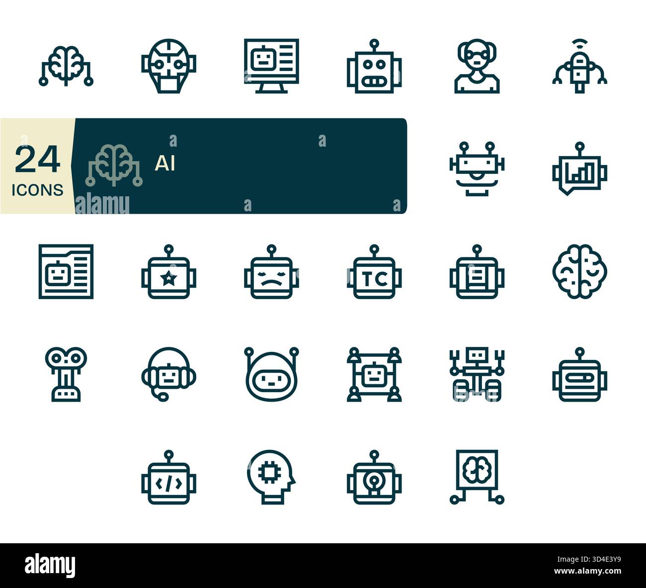 Soutenez votre système de conception avec 24 icônes Bold Line basées sur ai, réutilisables et rangés. Illustration de Vecteur