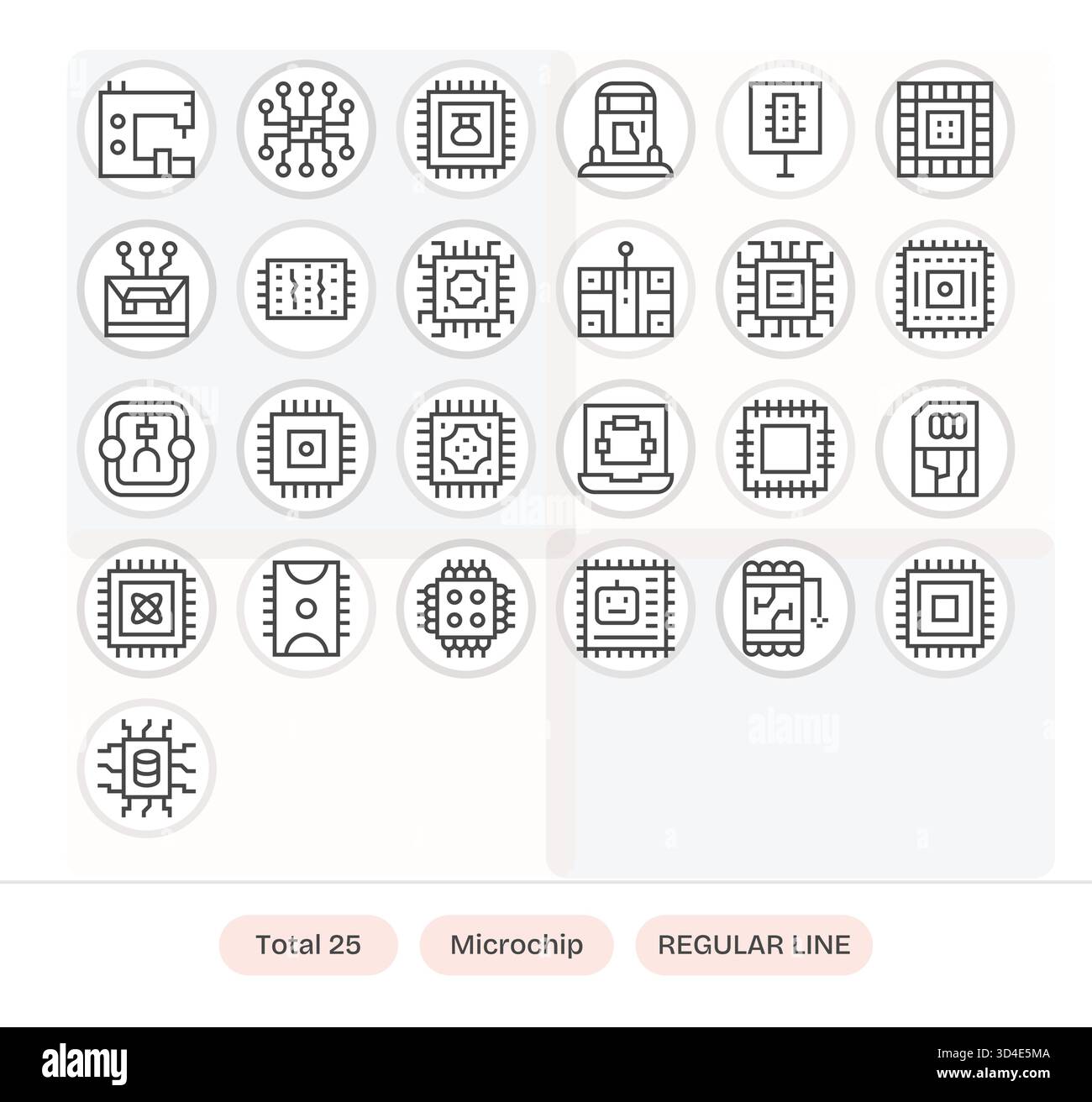 Communiquez clairement avec 25 icônes Regular Line capturant Microchip, adapté à toutes les plates-formes. Illustration de Vecteur