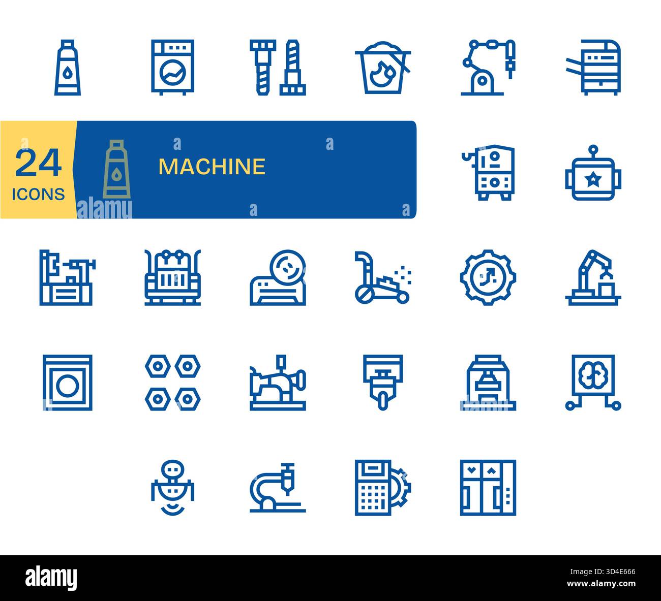 Améliorez la convivialité avec 24 icônes Bold Line liées à la machine, conçues pour un rendu net. Illustration de Vecteur