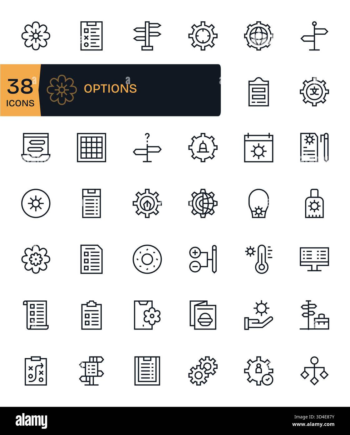 Améliorez la cohérence visuelle à l'aide de 42 icônes de gamme standard basées sur les options, prêtes pour la production. Illustration de Vecteur