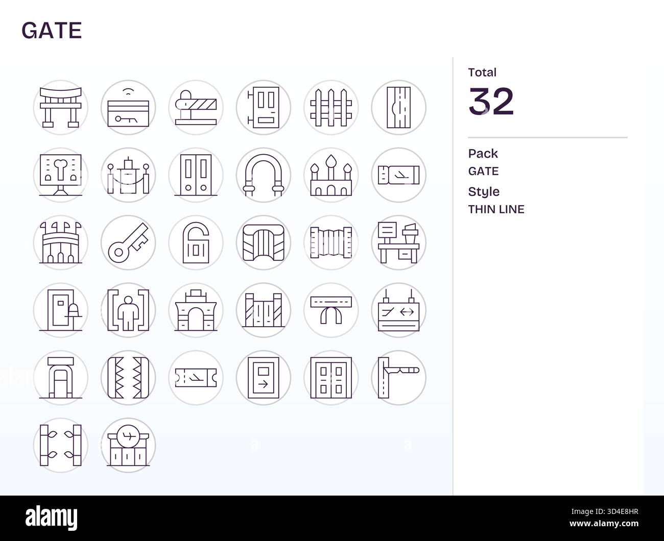 Une collection flexible de 32 icônes Thin Line Reflecting Gate, idéal pour une itération rapide. Illustration de Vecteur