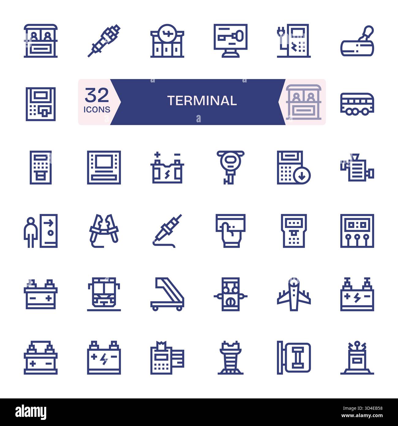 Un groupe moderne et flexible de 32 icônes Bold Line exprimant terminal, adapté aux suites de produits. Illustration de Vecteur