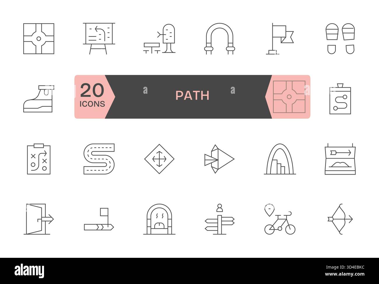 Améliorez la navigation à l'aide de 24 icônes Thin Line basées sur Path, conçues pour guider les utilisateurs. Illustration de Vecteur