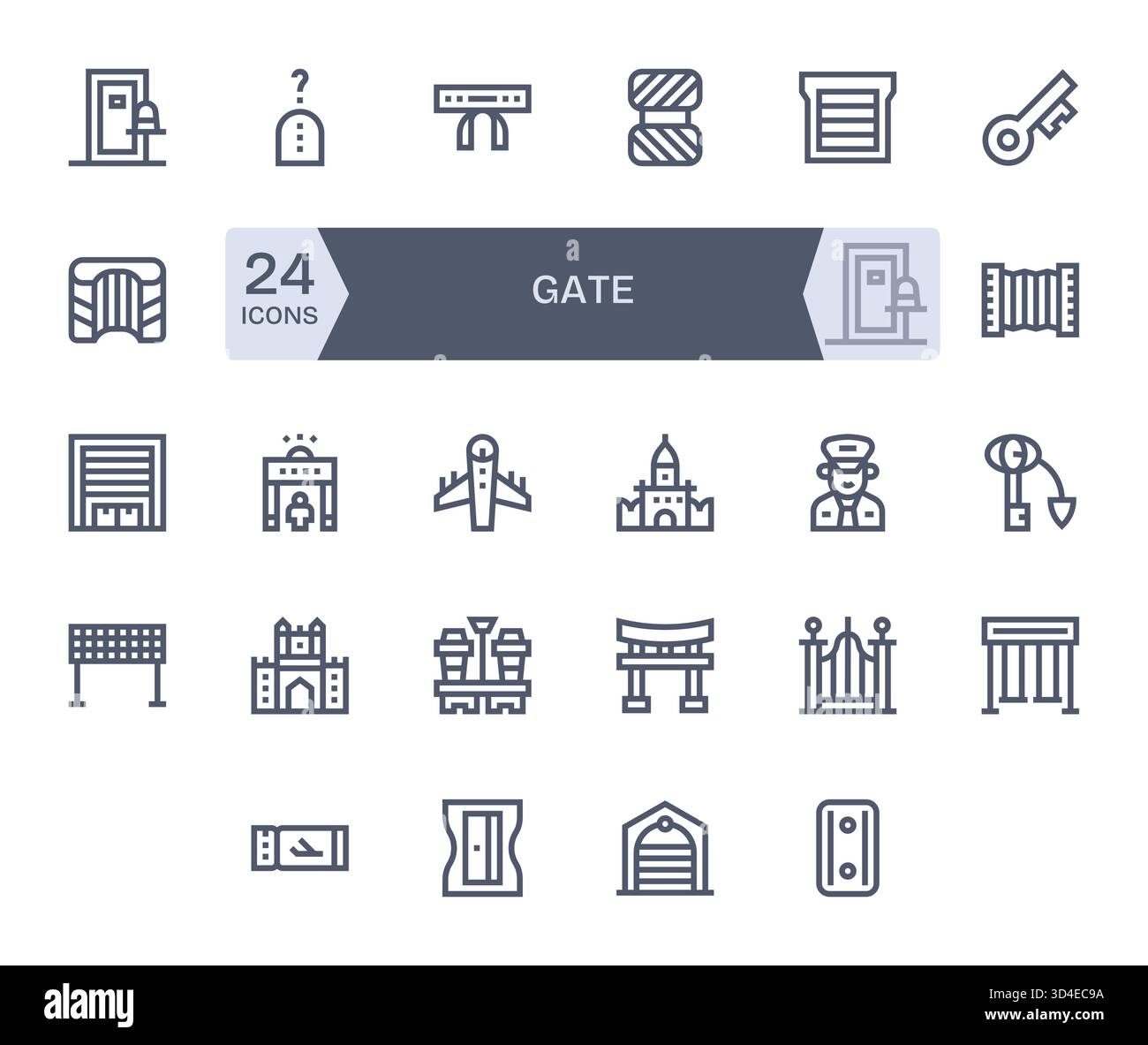 Maintenez l'alignement de la marque à l'aide de 24 icônes Bold Line inspirées par Gate, cohérentes et ordonnées. Illustration de Vecteur