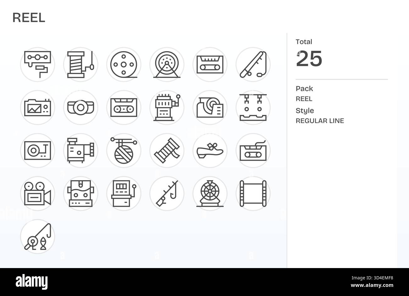 Affinez votre marque avec 25 icônes Regular Line basées sur Reel, idéales pour les applications, les sites Web et les tableaux de bord. Illustration de Vecteur
