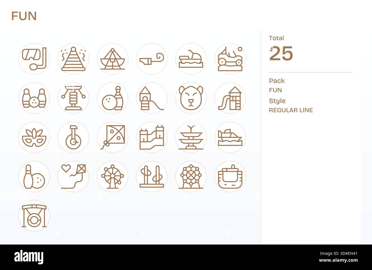 Pack organisé de 25 icônes vectorielles dans la conception de ligne régulière, centré autour de concepts amusants. Illustration de Vecteur