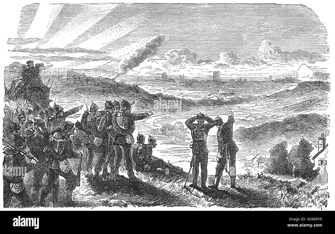 Les troupes allemandes aperçoivent Paris pour la première fois, en septembre 1870, avant le siège de Paris pendant la guerre franco-prussienne. Banque D'Images