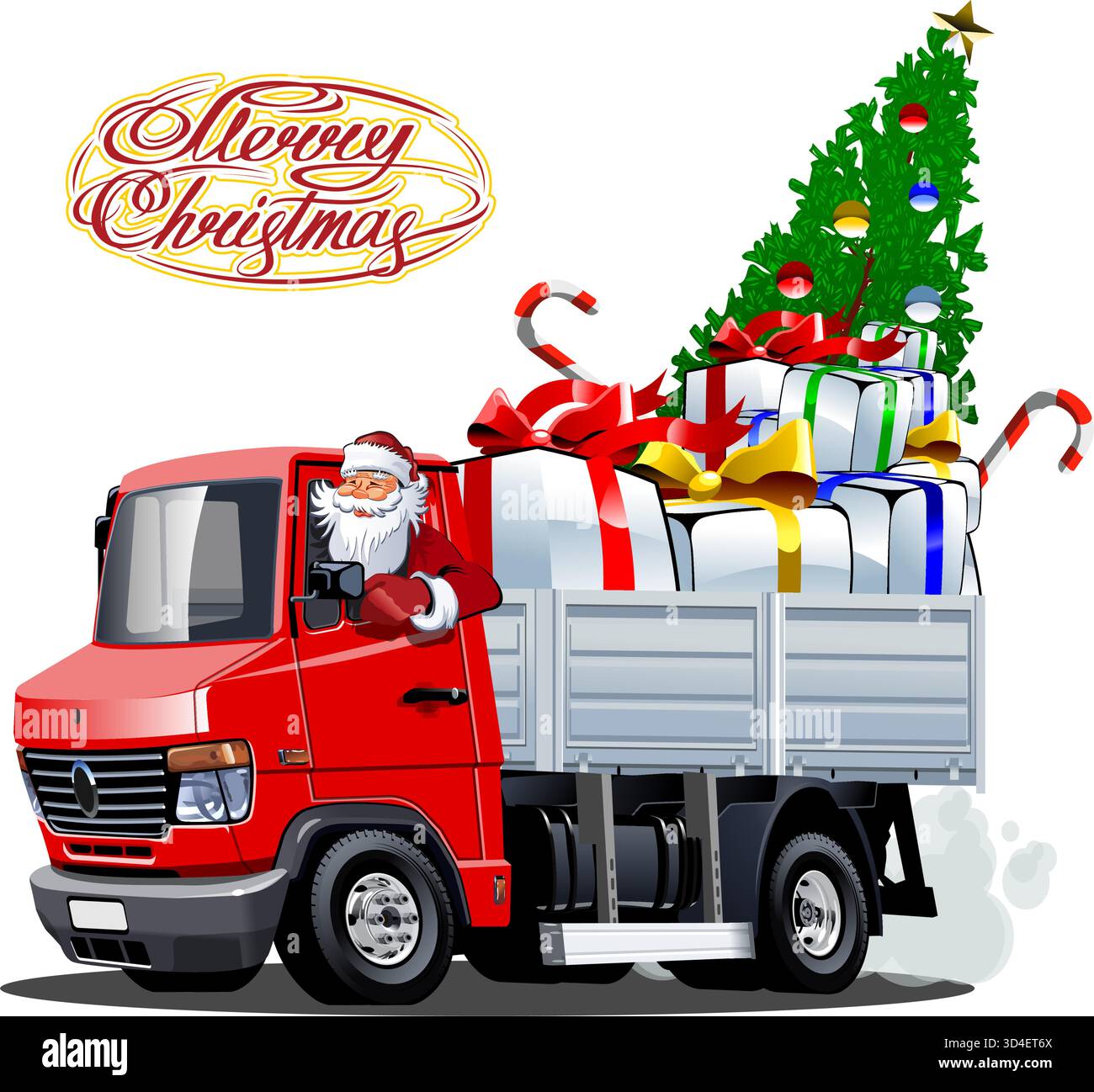 Carte de voeux vecteur de Noël avec camion de Noël. Format eps-10 disponible séparé par groupes et couches pour une édition facile. Illustration de Vecteur