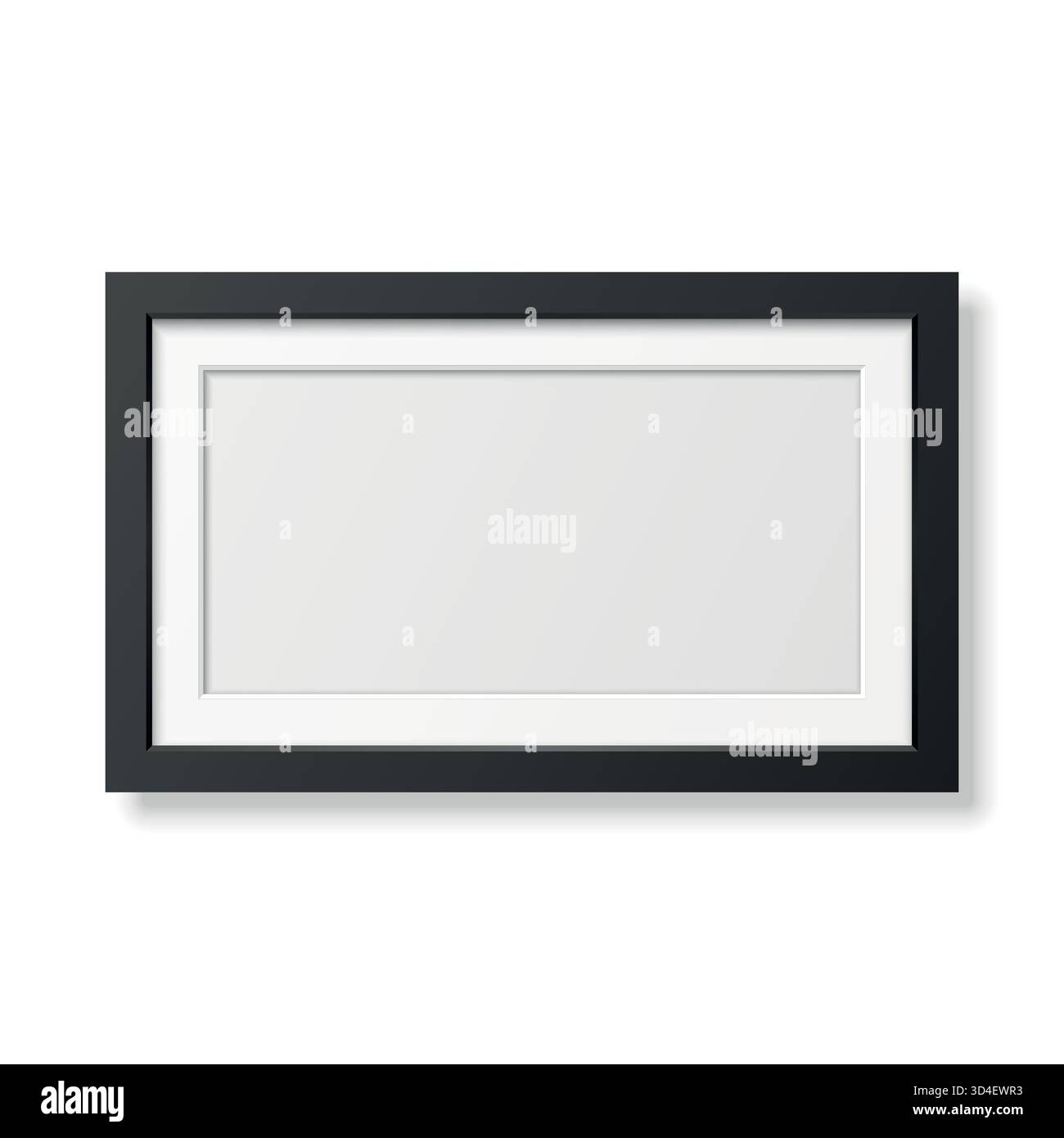 Cadre photo noir vierge horizontal Vector réaliste. Cadre photo 3D minimal pour affiche, illustration, photographie, galerie, intérieur, décoration murale Illustration de Vecteur