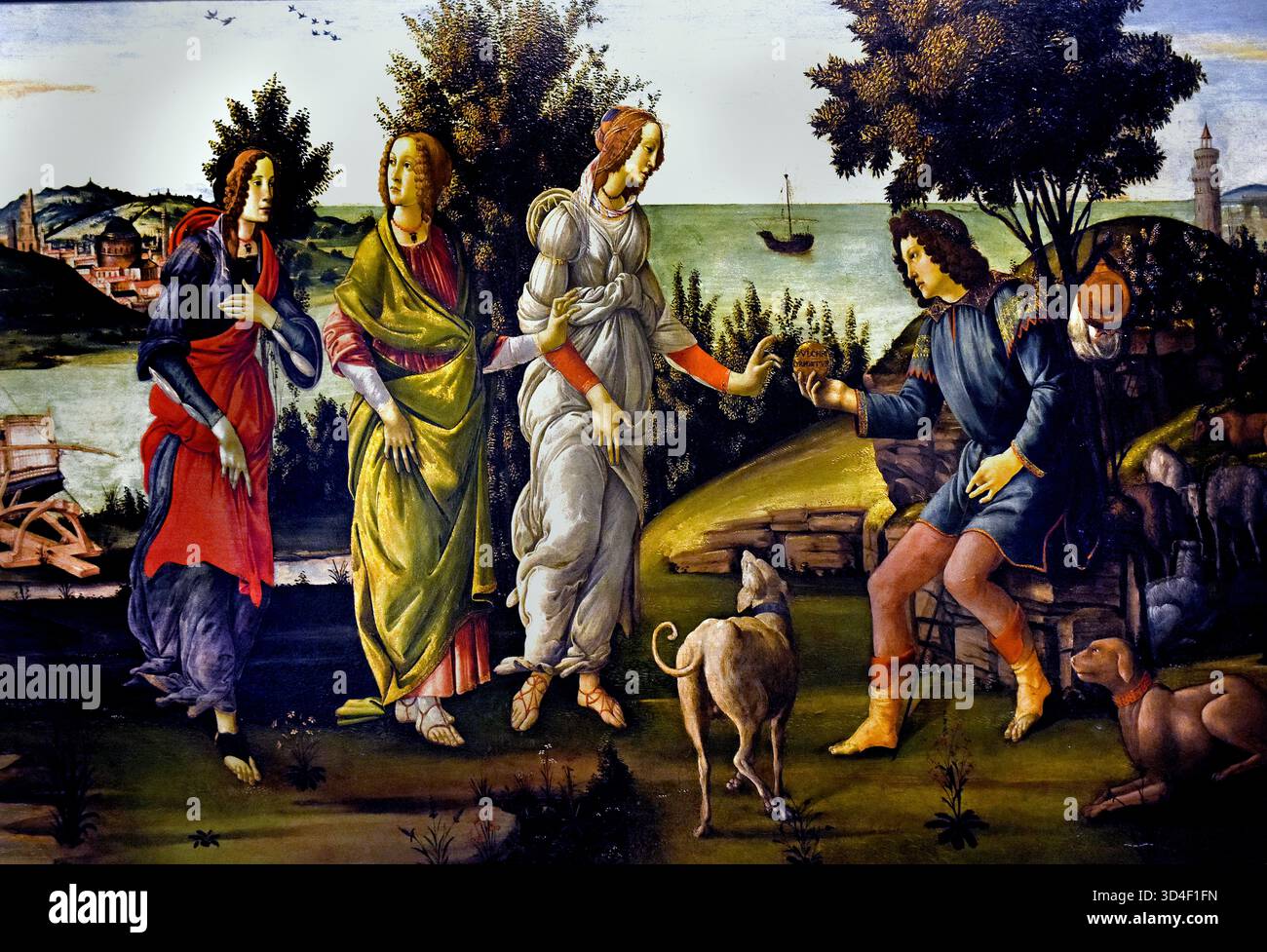 Le jugement de Paris 1485-1488 par Sandro Botticelli ( Alessandro di Mariano di Vanni Filipepi 1445 - 1510 ), c'est l'une des très rares versions dans laquelle les trois déesses sont entièrement vêtu).L'Italie, l'italien. ( Le Jugement de Paris est une histoire de la mythologie grecque, qui était l'un des événements qui ont mené jusqu'à la guerre de Troie. Banque D'Images