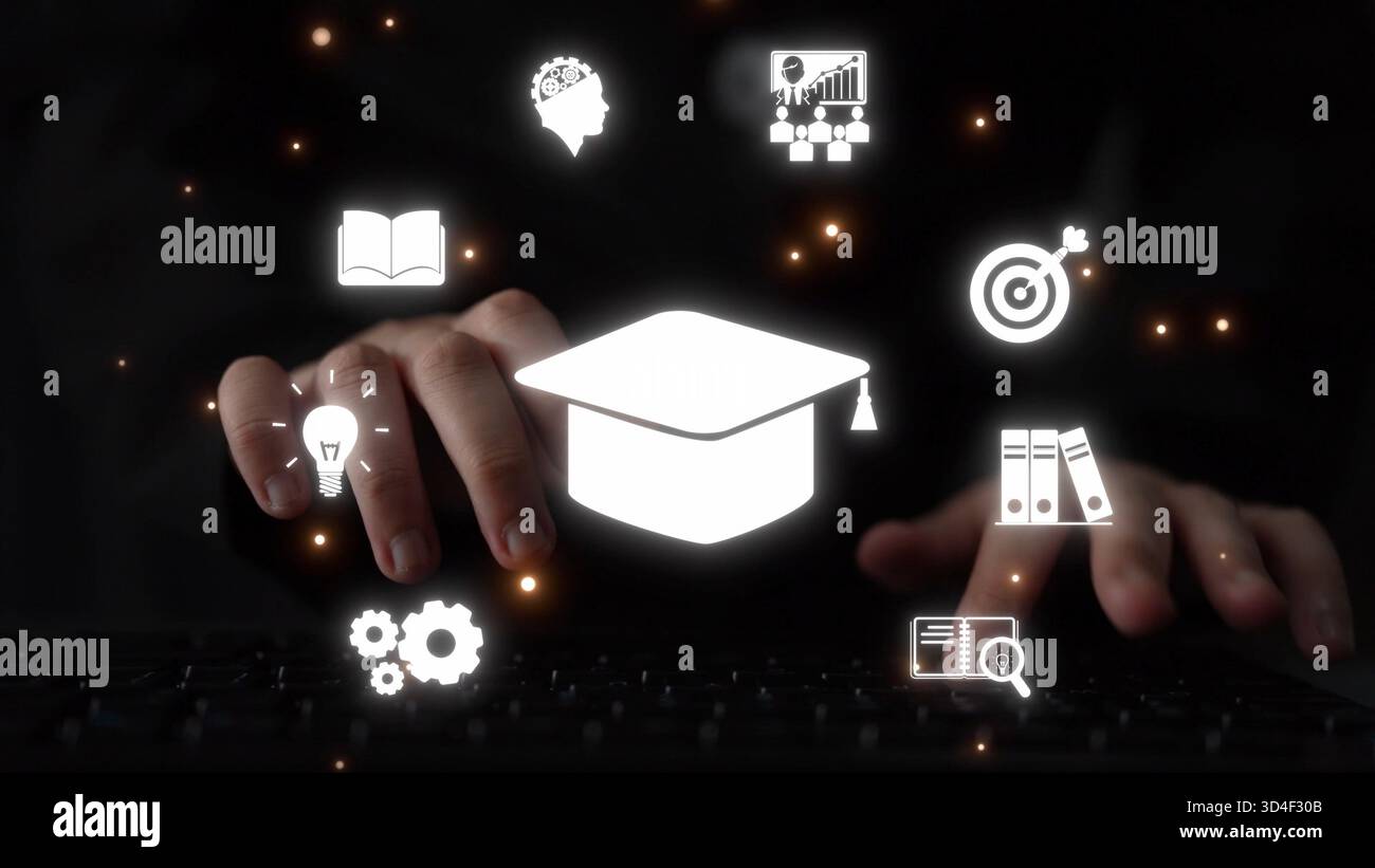 L'éducation en ligne améliore l'accès à l'apprentissage. Apprenez à tout moment grâce à des plateformes flexibles. La technologie de l'éducation transforme notre façon d'apprendre. Apprentissage numérique Banque D'Images