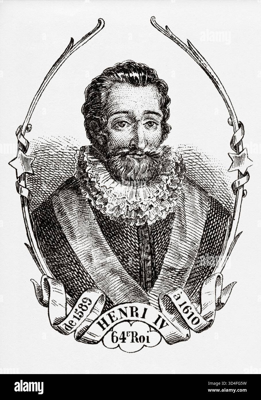 Portrait d'Henri IV (1553-1610) roi de France. Illustration ancienne d'Emile Simon (1805-1886) tirée de l'Atlas historique et pittoresque, histoire universelle 1861 Banque D'Images