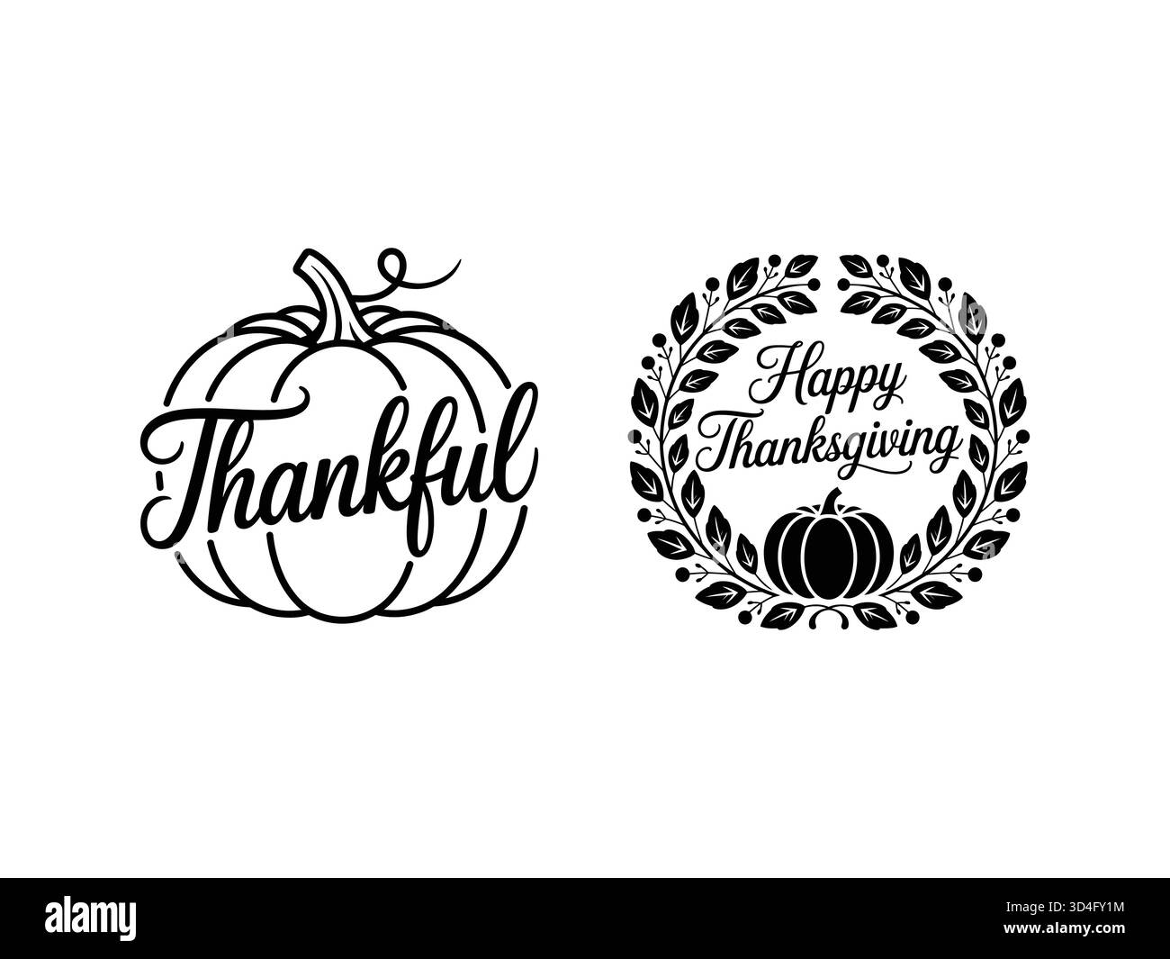 Heureux Thanksgiving et motifs de citrouille reconnaissants avec des éléments décoratifs Illustration de Vecteur