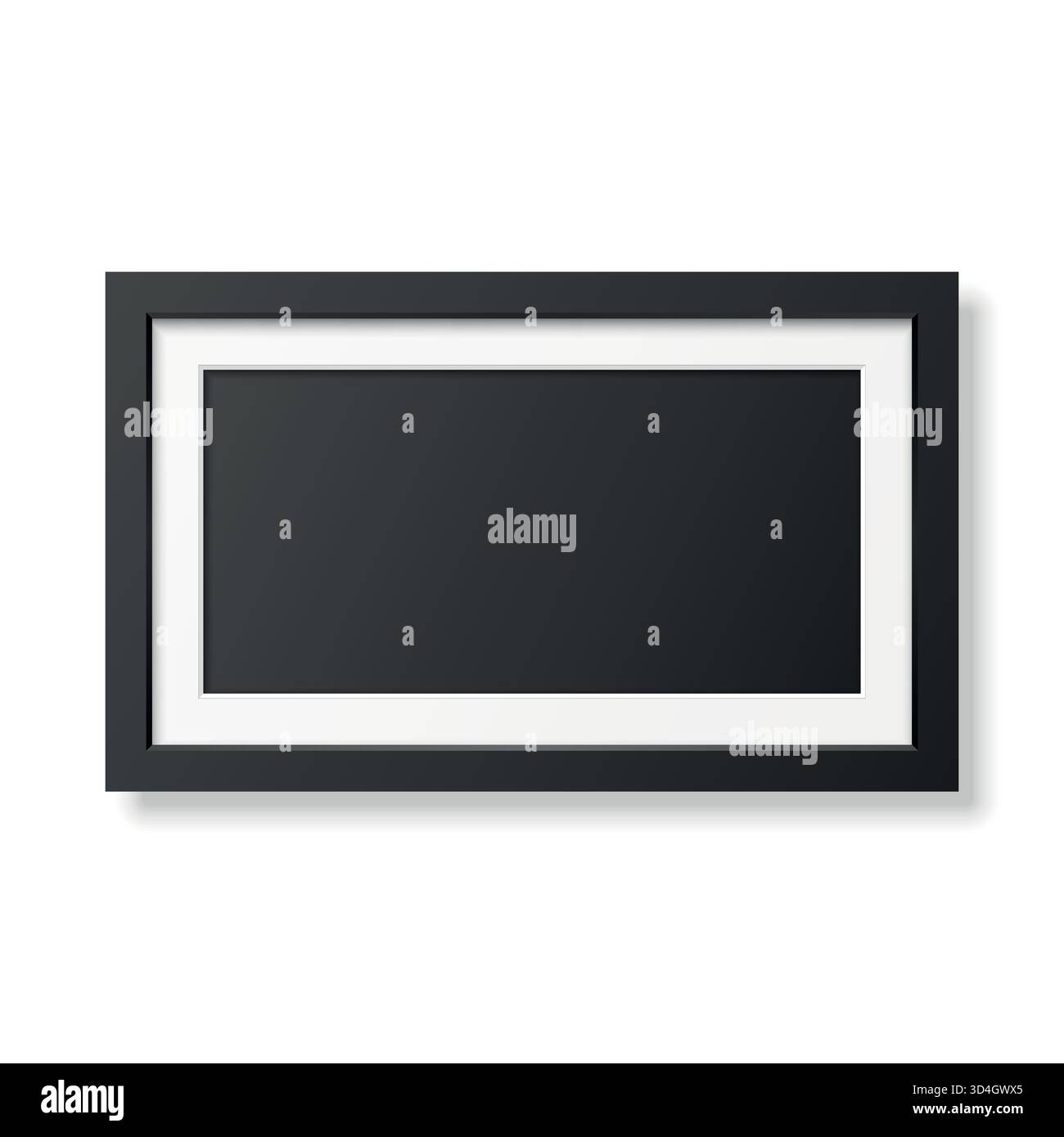 Vector 3d réaliste horizontal Blank Black Picture Frame, isolé. Cadre photo minimal pour affiche, illustration, photographie, galerie, intérieur, mur Illustration de Vecteur