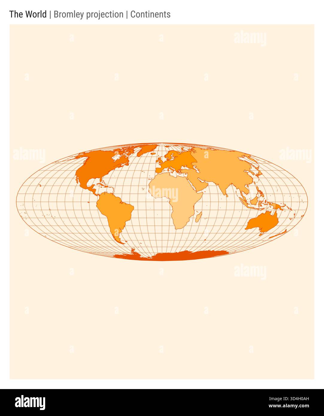 Une carte du monde très détaillée en projection Bromley, mettant en valeur le style des continents. Illustration de Vecteur