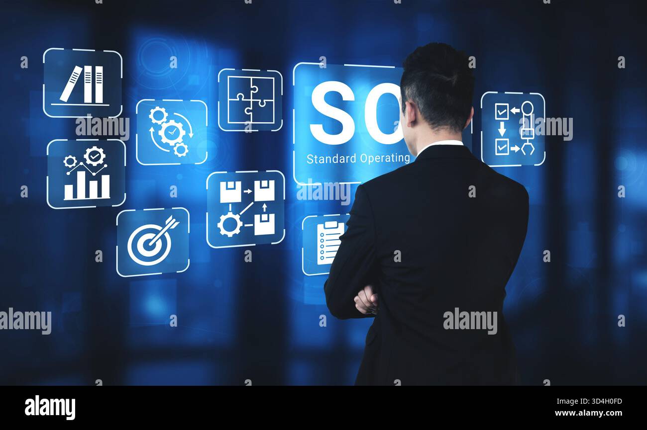 La procédure d'exploitation standard améliore l'automatisation des processus, l'efficacité du flux de travail et l'analyse de la structure opérationnelle Banque D'Images