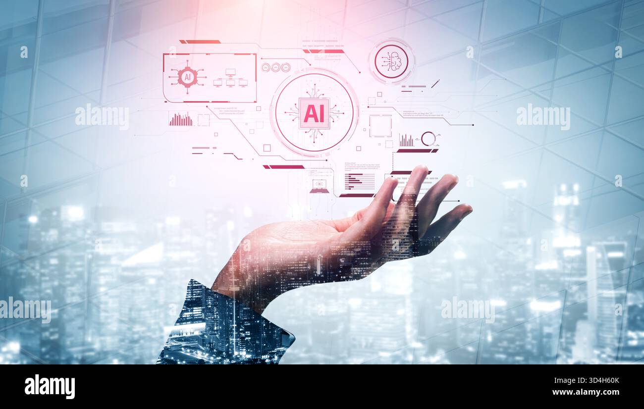 Interface IA montrant comment l'intelligence artificielle alimente les systèmes. IA L'intelligence artificielle transforme les données, permet l'automatisation et l'IA artificielle Banque D'Images