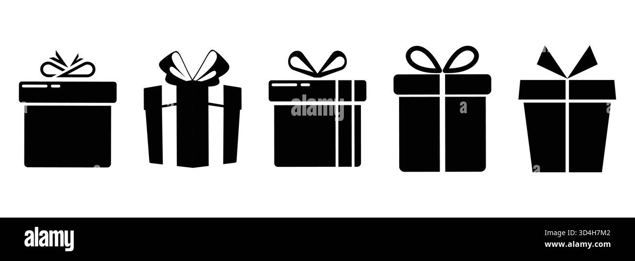 icônes de boîte-cadeau de vecteur stock dans des boîtes-cadeaux de style plat à la mode avec boîte-cadeau d'ensemble d'icônes de ruban Illustration de Vecteur
