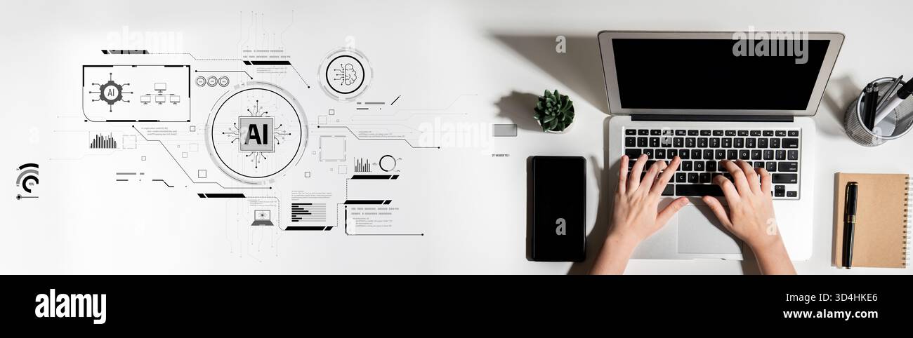 Interface IA montrant comment l'intelligence artificielle alimente les systèmes. IA L'intelligence artificielle transforme les données, permet l'automatisation et l'IA artificielle Banque D'Images