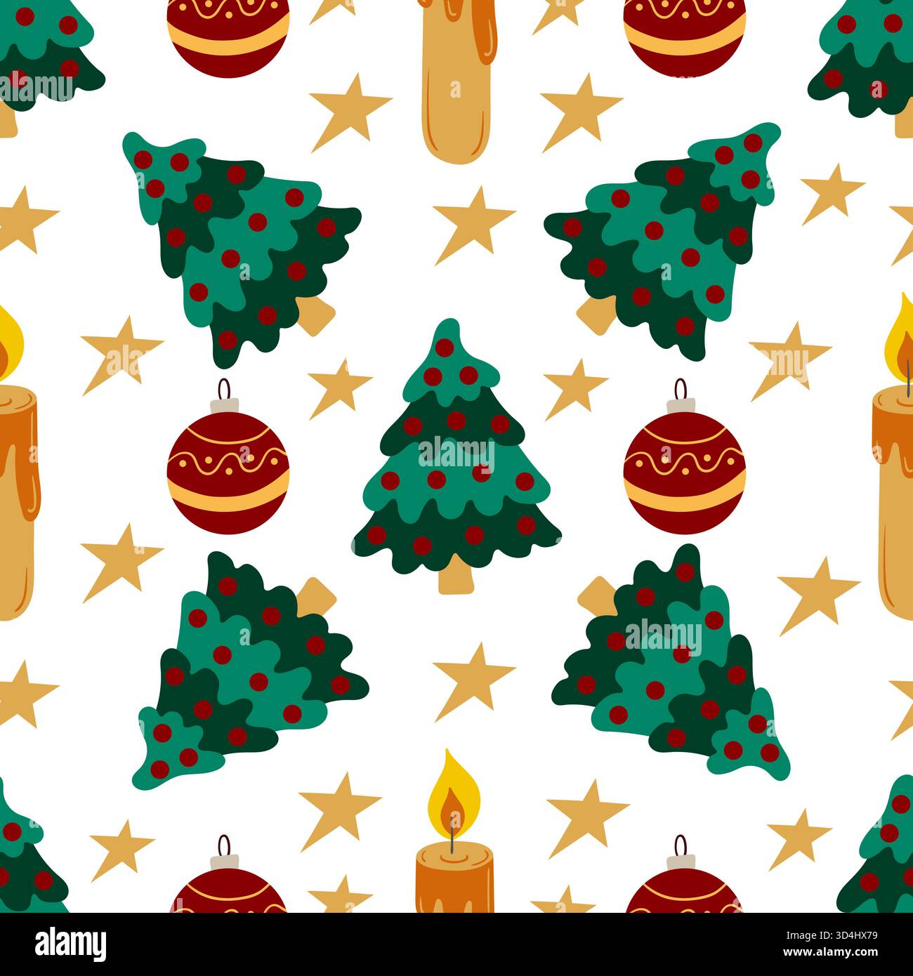 Motif sans couture de Noël dans le style dessiné à la main. Arbres de Noël, décorations de Noël. Imprimer Illustration de Vecteur
