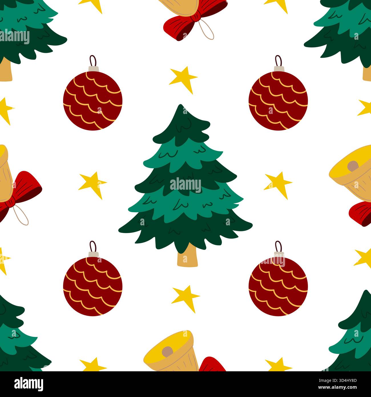 Motif sans couture de Noël dans le style de dessin à la main. Arbres de Noël, boules d'arbre de Noël. Imprimez pour la conception Illustration de Vecteur