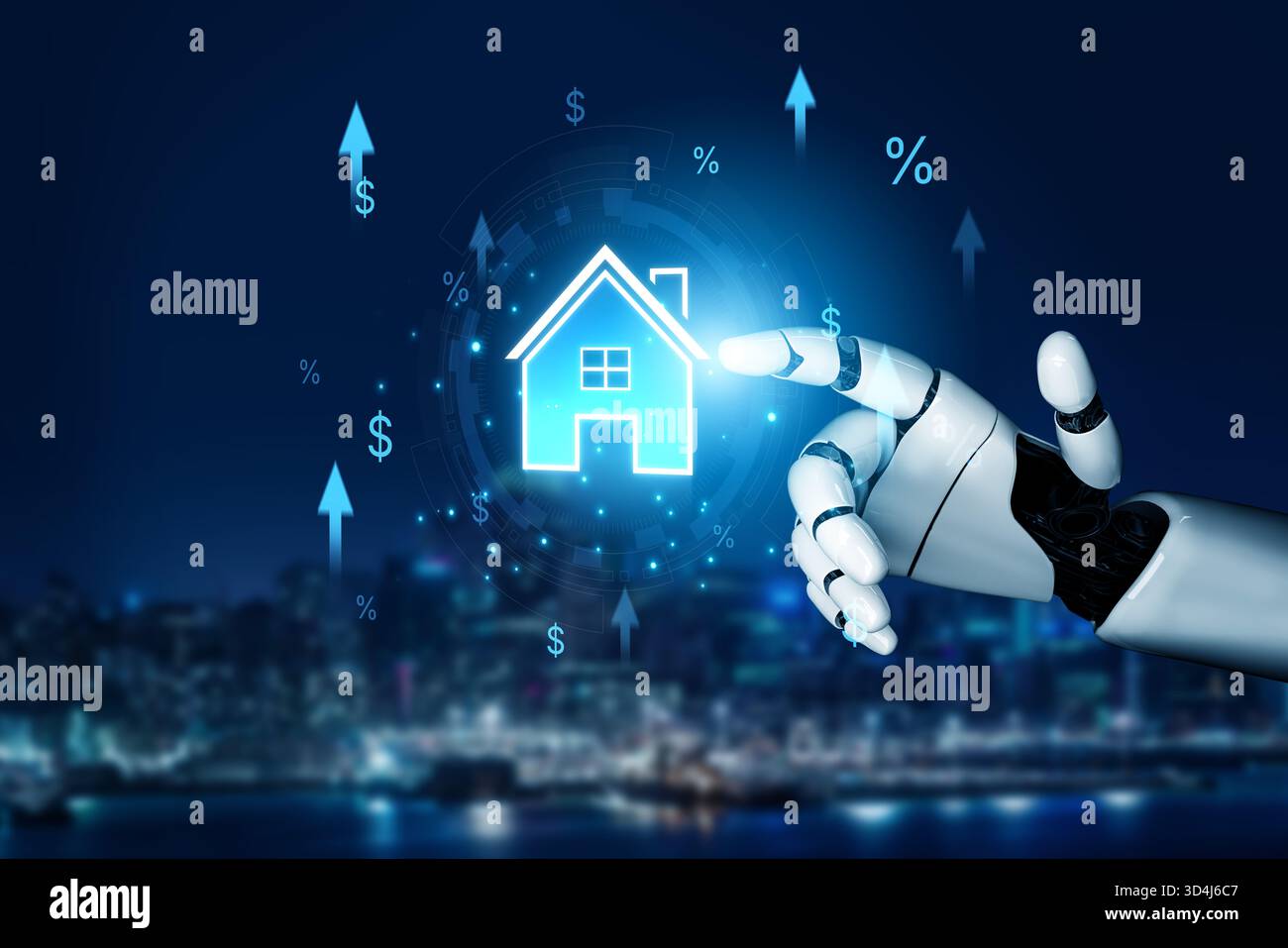 Un assistant IA analyse le marché immobilier et prédit les tendances des prix des logements. Ce système intelligent prévoit l'appréciation de la valeur de la propriété Banque D'Images